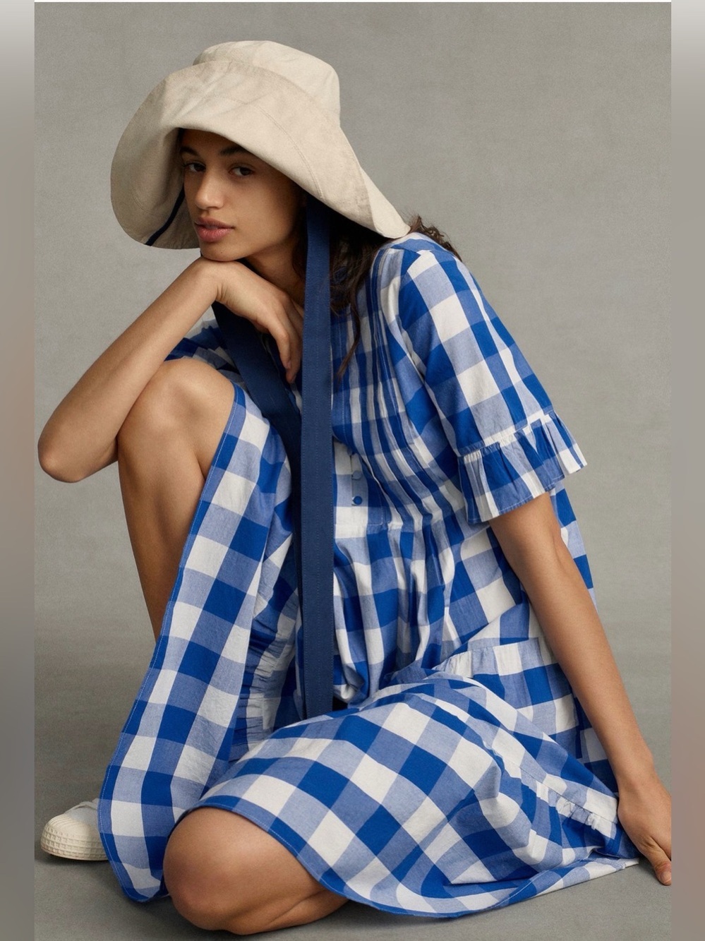 💙🤍 WHIT TWO Blue Gingham Tiered Midi Dress – Size M/P –  Ruffle Sleeve Dress 🤍💙